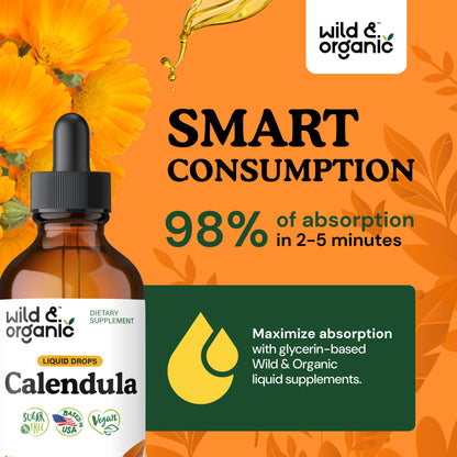 Wild & Organic Calendula Flowers Supplement - Antioxidant, Immune & Skin Support - Add to Tea Extract Drops - Calendula Herb Tincture - Vegan, Alcohol & Sugar-Free - 4 fl oz - PrimeBioHealth - canada supplements