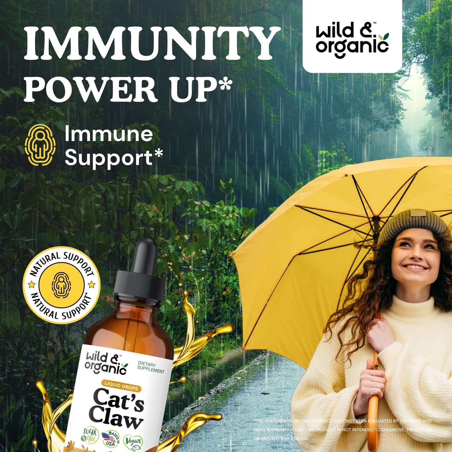 Wild & Organic Cats Claw Herb Supplement - Immune Support - Pure Cats Claw Tincture - Add to Tea Liquid Drops - Uncaria Tomentosa Bark - Vegan, Sugar & Alcohol-Free - 4 fl oz - PrimeBioHealth - canada supplements