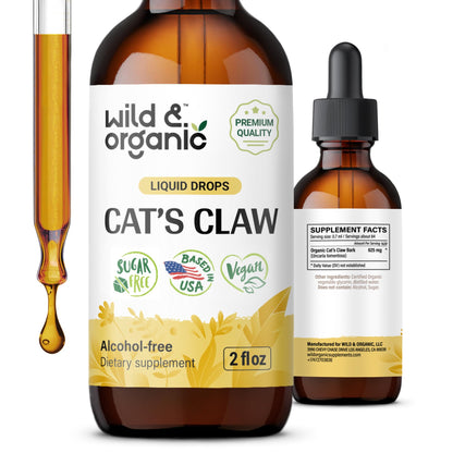 Wild & Organic Cats Claw Herb Supplement - Immune Support - Pure Cats Claw Tincture - Add to Tea Liquid Drops - Uncaria Tomentosa Bark - Vegan, Sugar & Alcohol-Free - 4 fl oz - PrimeBioHealth - canada supplements