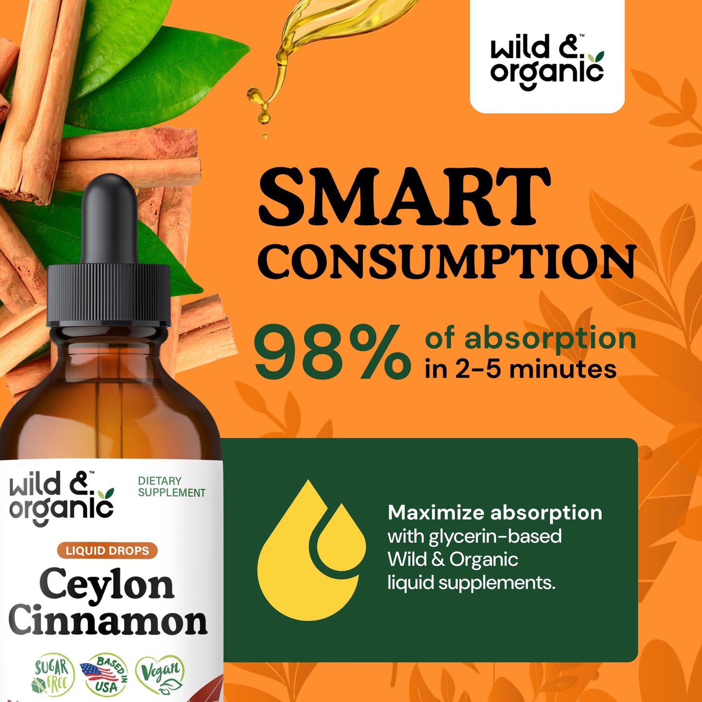 Wild & Organic Ceylon Cinnamon Supplements 500mg - Antioxidant Support - Ceylon Cinnamon Drops - Add to Tea Liquid Extract - Cinnamomum Verum Bark - Unflavored, Sugar & Alcohol-Free Tincture - 4 fl oz - PrimeBioHealth - canada supplements