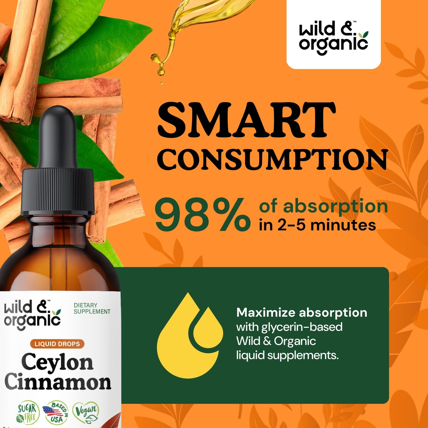 Wild & Organic Ceylon Cinnamon Supplements 500mg - Antioxidant Support - Ceylon Cinnamon Drops - Add to Tea Liquid Extract - Cinnamomum Verum Bark - Unflavored, Sugar & Alcohol-Free Tincture - 4 fl oz - PrimeBioHealth - canada supplements