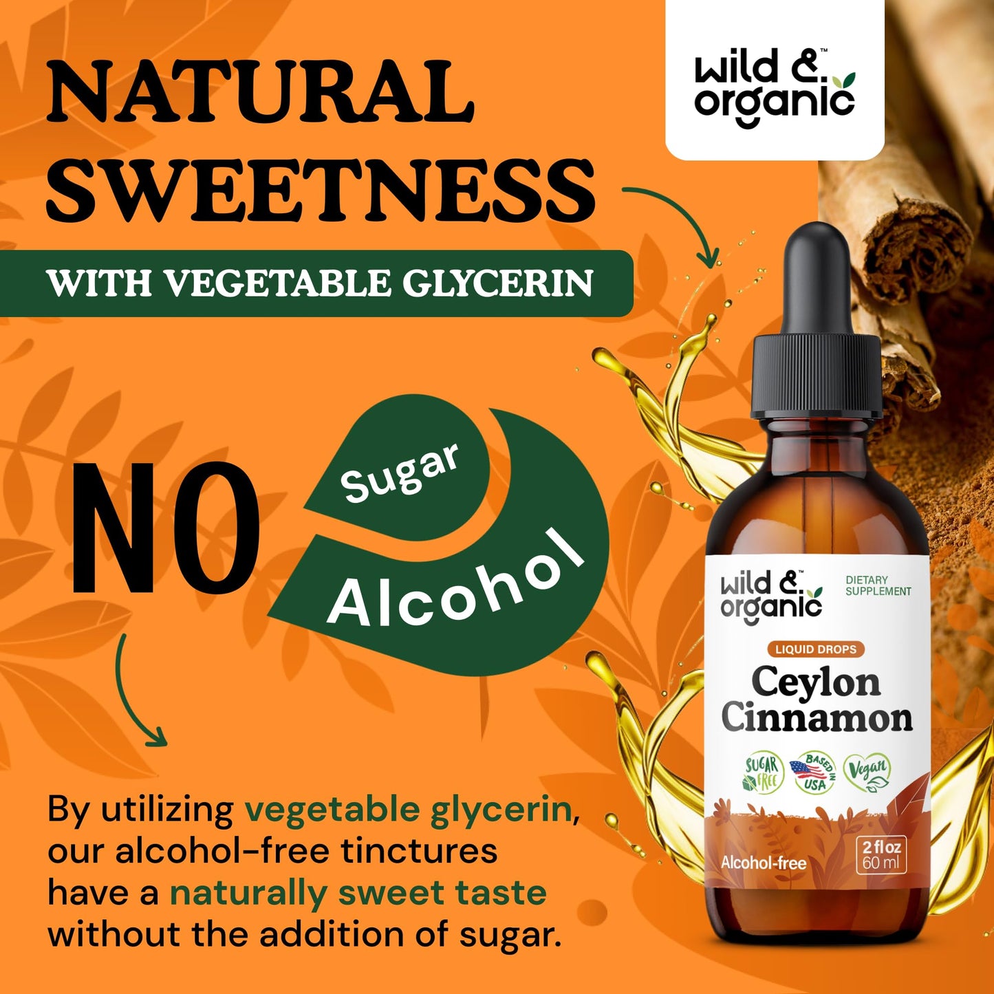 Wild & Organic Ceylon Cinnamon Supplements 500mg - Antioxidant Support - Ceylon Cinnamon Drops - Add to Tea Liquid Extract - Cinnamomum Verum Bark - Unflavored, Sugar & Alcohol-Free Tincture - 4 fl oz - PrimeBioHealth - canada supplements