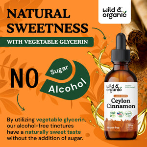 Wild & Organic Ceylon Cinnamon Supplements 500mg - Antioxidant Support - Ceylon Cinnamon Drops - Add to Tea Liquid Extract - Cinnamomum Verum Bark - Unflavored, Sugar & Alcohol-Free Tincture - 4 fl oz - PrimeBioHealth - canada supplements