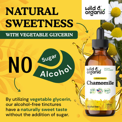 Wild & Organic Chamomile Flowers Drops - Add to Tea for Relaxation Support - 500 mg Chamomile Extract Liquid Drops - Calming Herbal Supplement - 56-Day Supply - Vegan, Sugar & Alcohol-Free - 4 fl oz - PrimeBioHealth - canada supplements