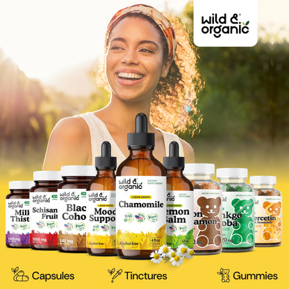 Wild & Organic Chamomile Flowers Drops - Add to Tea for Relaxation Support - 500 mg Chamomile Extract Liquid Drops - Calming Herbal Supplement - 56-Day Supply - Vegan, Sugar & Alcohol-Free - 4 fl oz - PrimeBioHealth - canada supplements