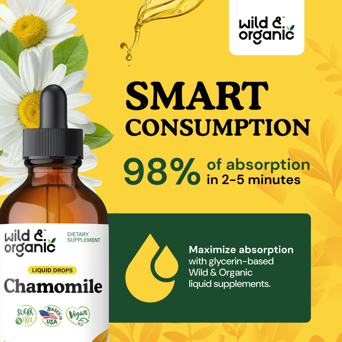 Wild & Organic Chamomile Flowers Drops - Add to Tea for Relaxation Support - 500 mg Chamomile Extract Liquid Drops - Calming Herbal Supplement - 56-Day Supply - Vegan, Sugar & Alcohol-Free - 4 fl oz - PrimeBioHealth - canada supplements