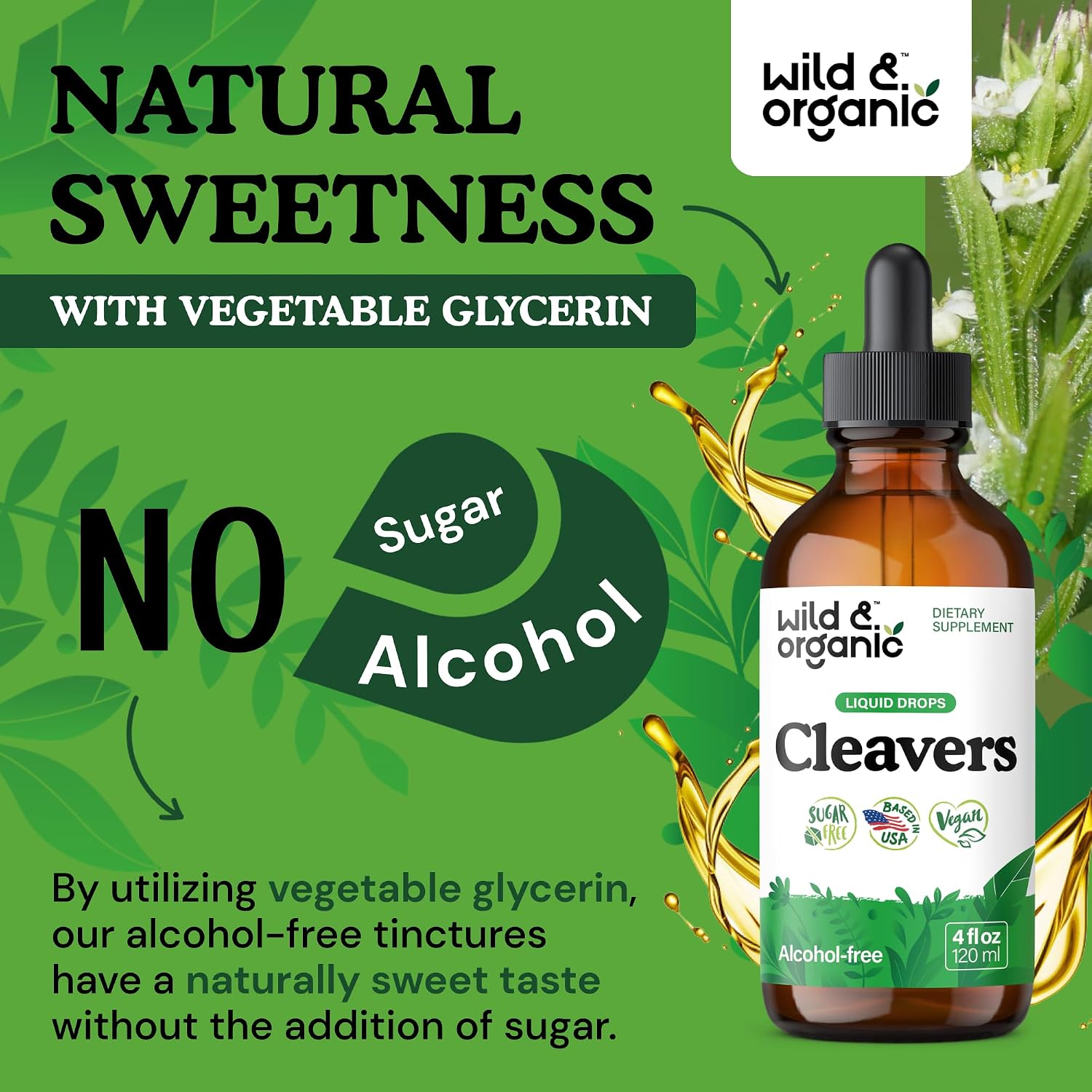 Wild & Organic Cleavers Lymphatic Drainage Drops - Cleavers Herb for Natural Detox Support - Add to Tea Tincture - Galium Aparine Leaf Extract Supplement - Vegan, Sugar & Alcohol-Free - 4 fl oz - PrimeBioHealth - canada supplements