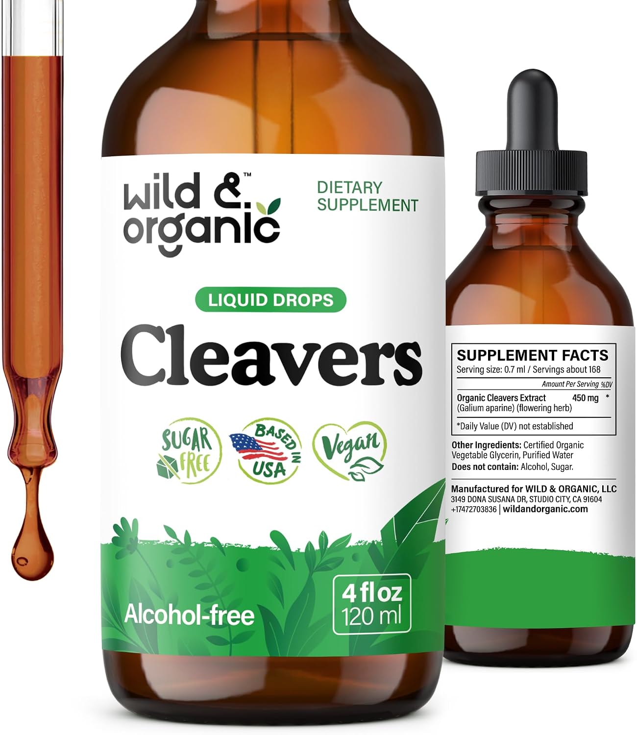 Wild & Organic Cleavers Lymphatic Drainage Drops - Cleavers Herb for Natural Detox Support - Add to Tea Tincture - Galium Aparine Leaf Extract Supplement - Vegan, Sugar & Alcohol-Free - 4 fl oz - PrimeBioHealth - canada supplements