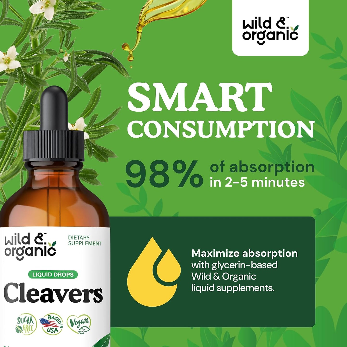 Wild & Organic Cleavers Lymphatic Drainage Drops - Cleavers Herb for Natural Detox Support - Add to Tea Tincture - Galium Aparine Leaf Extract Supplement - Vegan, Sugar & Alcohol-Free - 4 fl oz - PrimeBioHealth - canada supplements