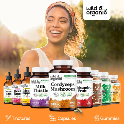 Wild & Organic Cordyceps Mushroom Tincture - Energy & Immune Support - Cordyceps Sinensis Extract Supplement - Liquid Mushroom Drops - Add to Tea & Mix with Powder - Sugar & Alcohol-Free - 4 fl oz - PrimeBioHealth - canada supplements