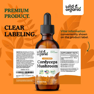 Wild & Organic Cordyceps Mushroom Tincture - Energy & Immune Support - Cordyceps Sinensis Extract Supplement - Liquid Mushroom Drops - Add to Tea & Mix with Powder - Sugar & Alcohol-Free - 4 fl oz - PrimeBioHealth - canada supplements