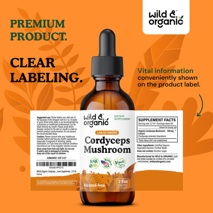 Wild & Organic Cordyceps Mushroom Tincture - Energy & Immune Support - Cordyceps Sinensis Extract Supplement - Liquid Mushroom Drops - Add to Tea & Mix with Powder - Sugar & Alcohol-Free - 4 fl oz - PrimeBioHealth - canada supplements