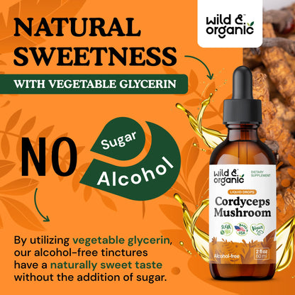 Wild & Organic Cordyceps Mushroom Tincture - Energy & Immune Support - Cordyceps Sinensis Extract Supplement - Liquid Mushroom Drops - Add to Tea & Mix with Powder - Sugar & Alcohol-Free - 4 fl oz - PrimeBioHealth - canada supplements