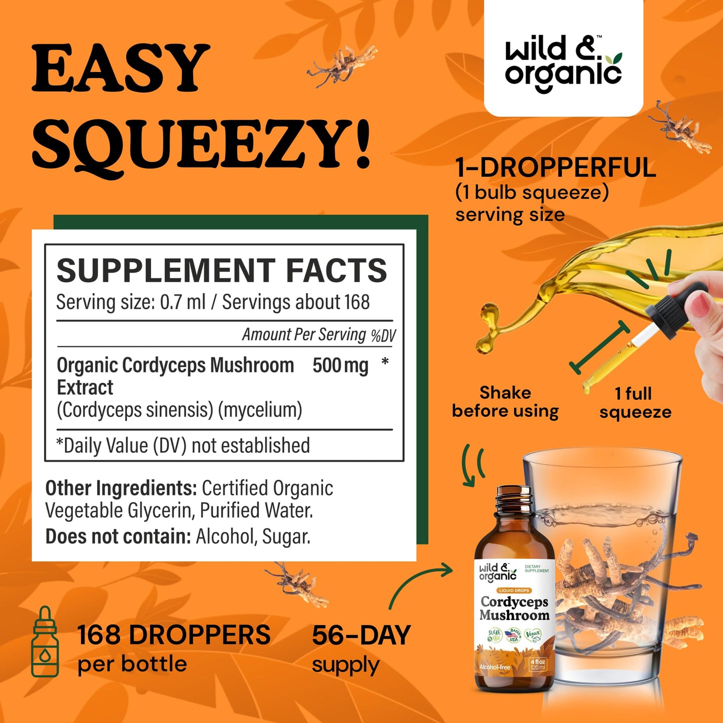 Wild & Organic Cordyceps Mushroom Tincture - Energy & Immune Support - Cordyceps Sinensis Extract Supplement - Liquid Mushroom Drops - Add to Tea & Mix with Powder - Sugar & Alcohol-Free - 4 fl oz - PrimeBioHealth - canada supplements