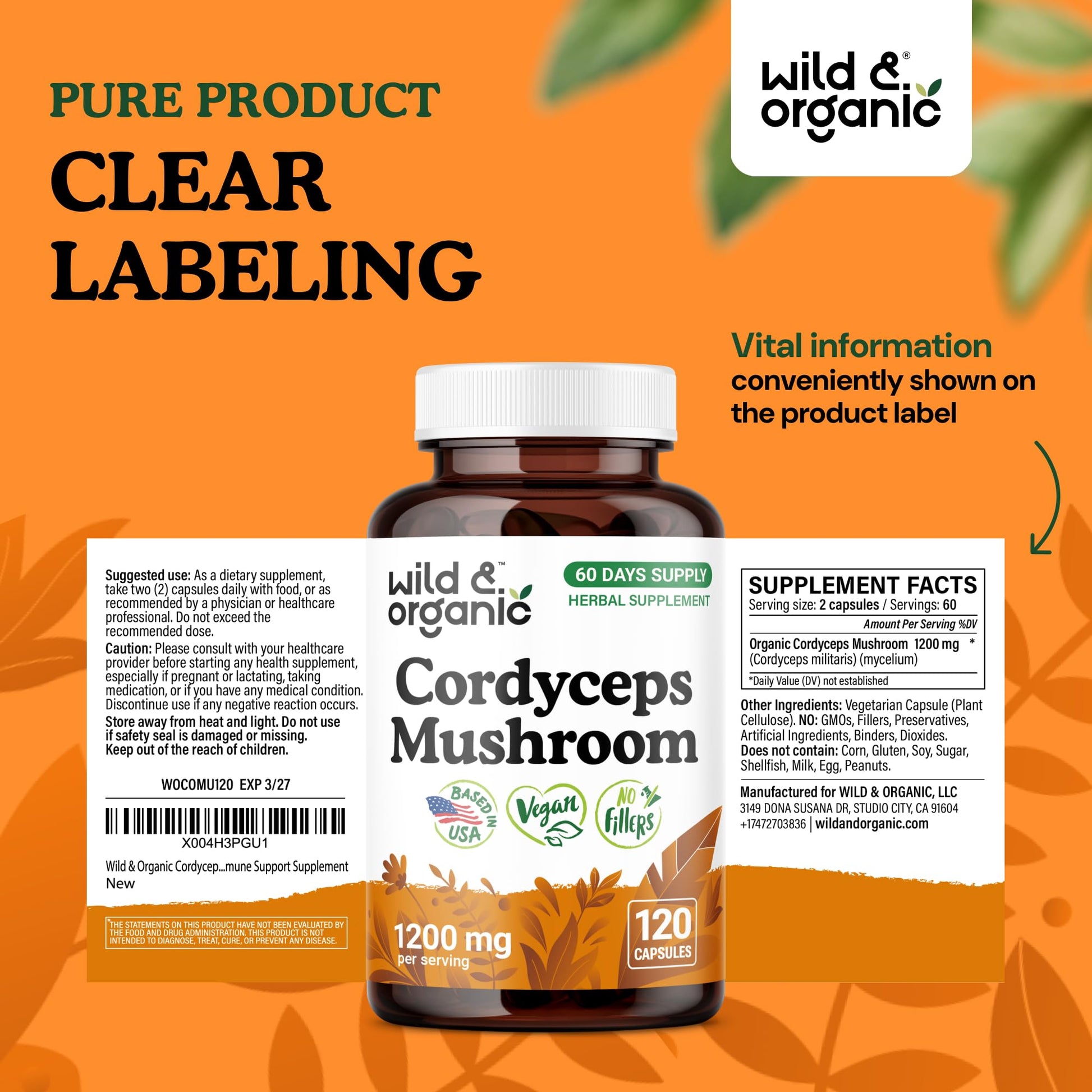 Wild & Organic Cordyceps Mushroom Tincture - Energy & Immune Support - Cordyceps Sinensis Extract Supplement - Liquid Mushroom Drops - Add to Tea & Mix with Powder - Sugar & Alcohol-Free - 4 fl oz - PrimeBioHealth - canada supplements