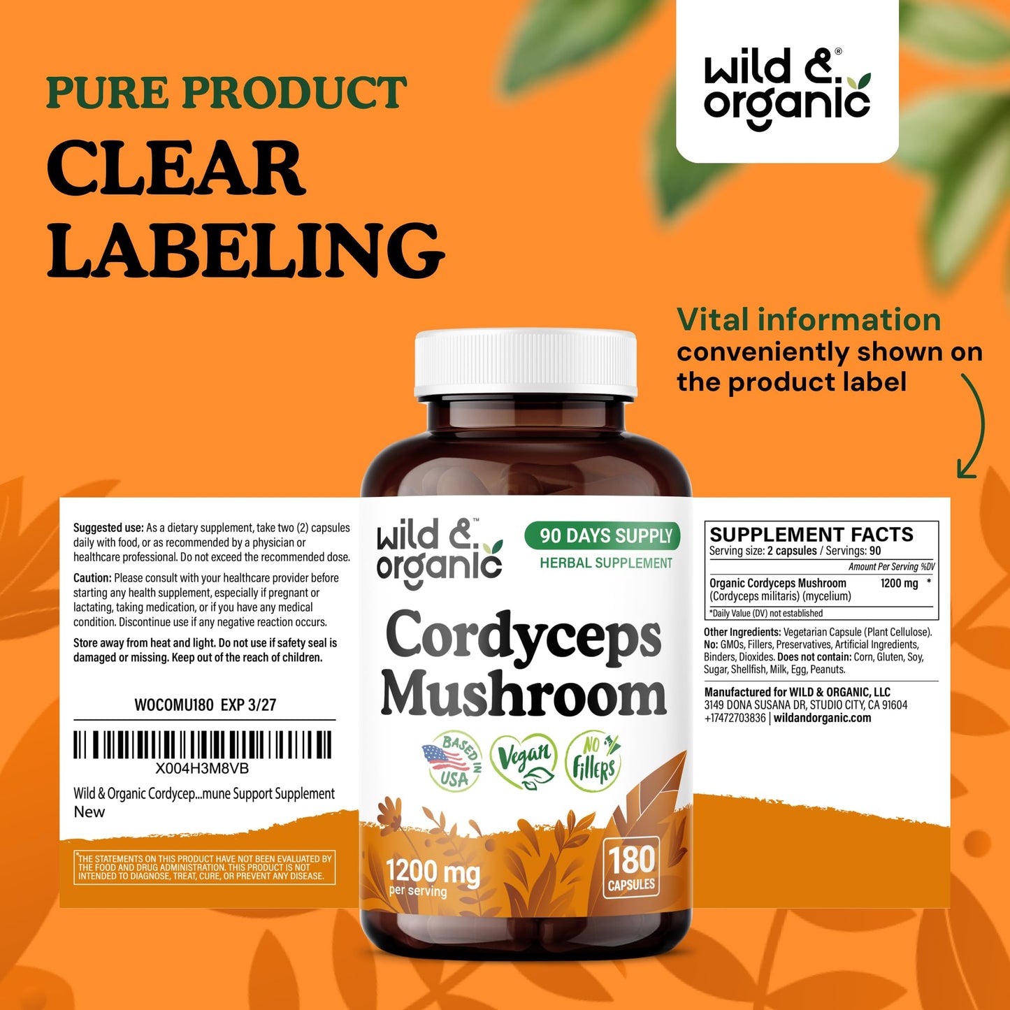 Wild & Organic Cordyceps Mushroom Tincture - Energy & Immune Support - Cordyceps Sinensis Extract Supplement - Liquid Mushroom Drops - Add to Tea & Mix with Powder - Sugar & Alcohol-Free - 4 fl oz - PrimeBioHealth - canada supplements