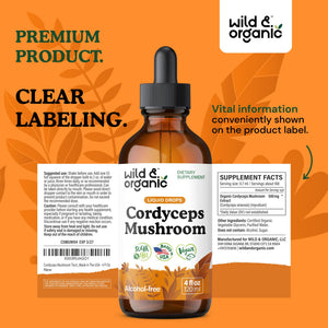 Wild & Organic Cordyceps Mushroom Tincture - Energy & Immune Support - Cordyceps Sinensis Extract Supplement - Liquid Mushroom Drops - Add to Tea & Mix with Powder - Sugar & Alcohol-Free - 4 fl oz - PrimeBioHealth - canada supplements