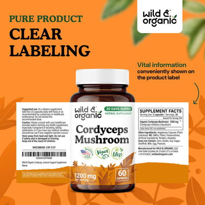 Wild & Organic Cordyceps Mushroom Tincture - Energy & Immune Support - Cordyceps Sinensis Extract Supplement - Liquid Mushroom Drops - Add to Tea & Mix with Powder - Sugar & Alcohol-Free - 4 fl oz - PrimeBioHealth - canada supplements