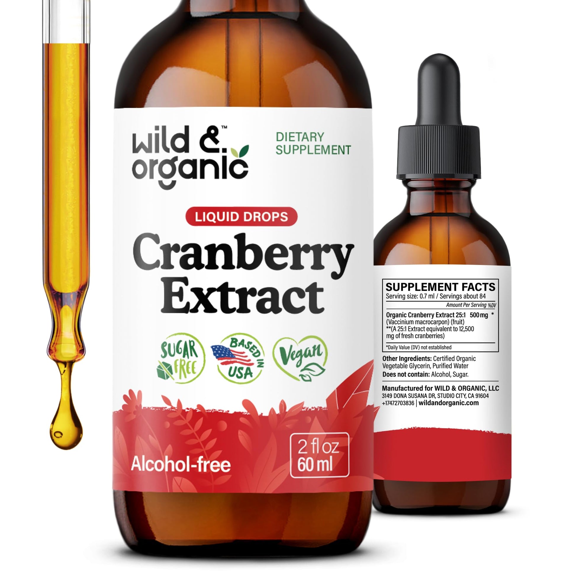 Wild & Organic Cranberry Concentrate Liquid Drops - Urinary Tract Support with Cranberry Supplement for Women & Men - 500 mg Extract per Serving - Vegan, Sugar & Alcohol-Free - 4 fl oz - PrimeBioHealth - canada supplements