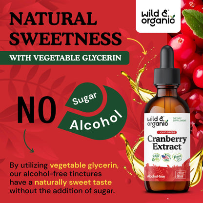 Wild & Organic Cranberry Concentrate Liquid Drops - Urinary Tract Support with Cranberry Supplement for Women & Men - 500 mg Extract per Serving - Vegan, Sugar & Alcohol-Free - 4 fl oz - PrimeBioHealth - canada supplements