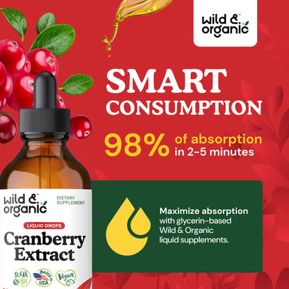 Wild & Organic Cranberry Concentrate Liquid Drops - Urinary Tract Support with Cranberry Supplement for Women & Men - 500 mg Extract per Serving - Vegan, Sugar & Alcohol-Free - 4 fl oz - PrimeBioHealth - canada supplements