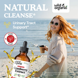 Wild & Organic Cranberry Concentrate Liquid Drops - Urinary Tract Support with Cranberry Supplement for Women & Men - 500 mg Extract per Serving - Vegan, Sugar & Alcohol-Free - 4 fl oz - PrimeBioHealth - canada supplements