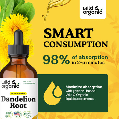 Wild & Organic Dandelion Root Extract Drops - Liver Cleanse Detox - Herbal Dandelion Tincture - Liver Support Supplement - Add to Tea - Vegan, Sugar & Alcohol-Free Liquid Drops - 4 fl oz - PrimeBioHealth - canada supplements