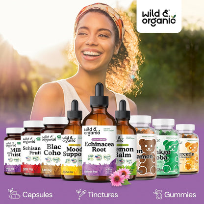 Wild & Organic Echinacea Drops - Immune & Lymphatic Drainage Drops - Liquid Echinacea Supplement - Add to Tea Tincture - Angustifolia Herb Extract - Vegan, Sugar & Alcohol-Free - 4 fl oz - PrimeBioHealth - canada supplements