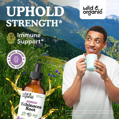 Wild & Organic Echinacea Drops - Immune & Lymphatic Drainage Drops - Liquid Echinacea Supplement - Add to Tea Tincture - Angustifolia Herb Extract - Vegan, Sugar & Alcohol-Free - 4 fl oz - PrimeBioHealth - canada supplements