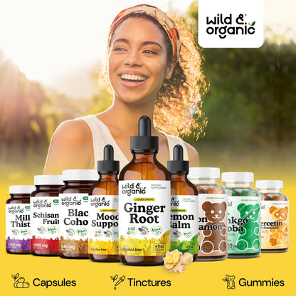 Wild & Organic Ginger Root Extract Drops - Immune & Digestive Support - Liquid Ginger Supplements - Easy to Add to Tea - Vegan, Sugar & Alcohol-Free Tincture - 4 fl oz - PrimeBioHealth - canada supplements
