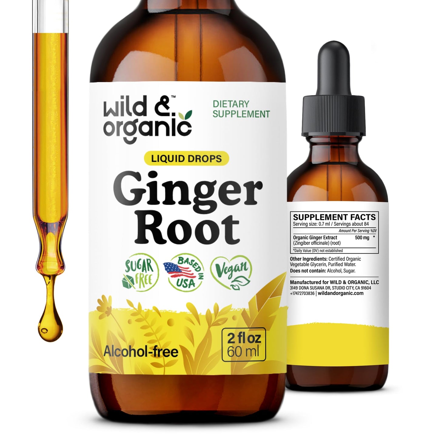 Wild & Organic Ginger Root Extract Drops - Immune & Digestive Support - Liquid Ginger Supplements - Easy to Add to Tea - Vegan, Sugar & Alcohol-Free Tincture - 4 fl oz - PrimeBioHealth - canada supplements