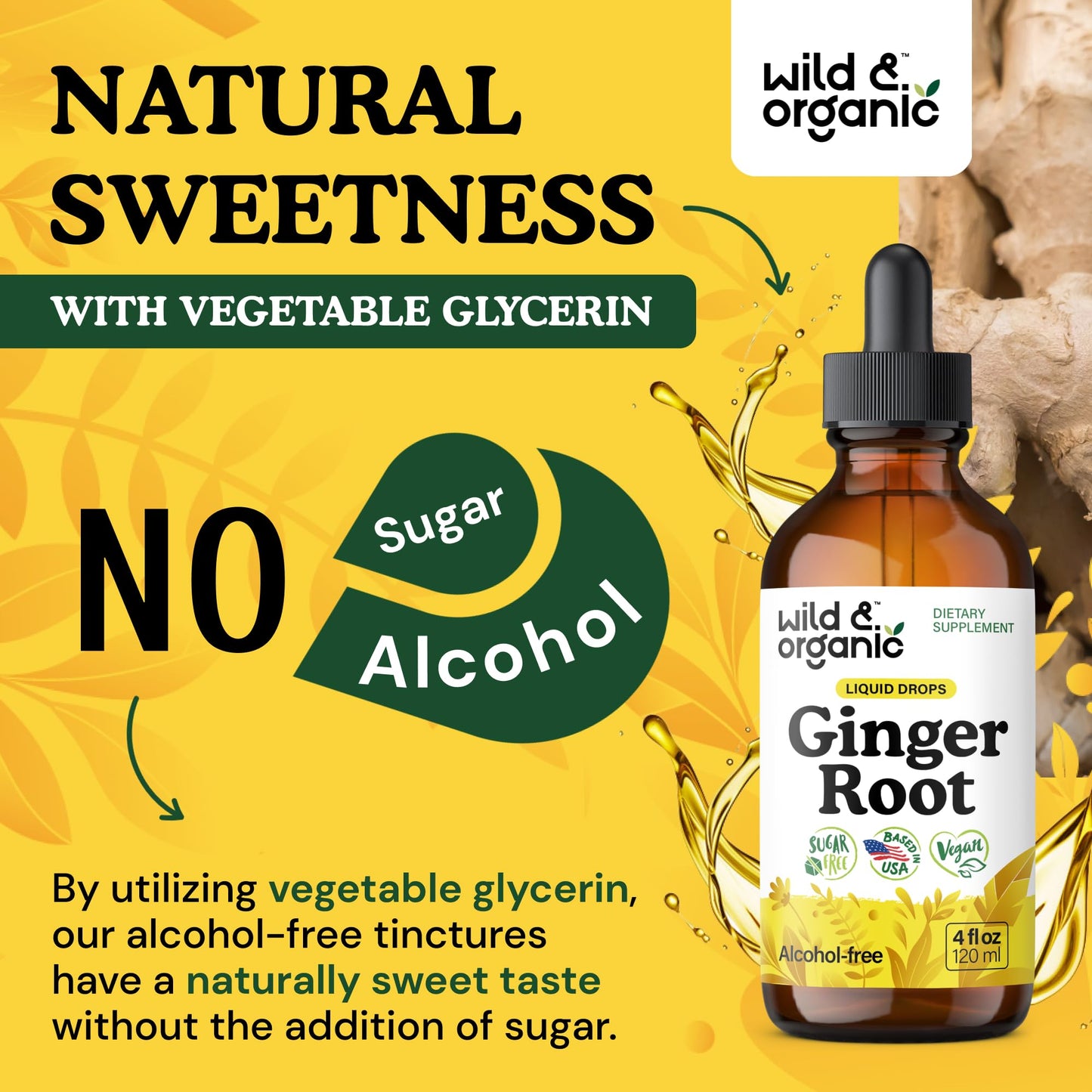 Wild & Organic Ginger Root Extract Drops - Immune & Digestive Support - Liquid Ginger Supplements - Easy to Add to Tea - Vegan, Sugar & Alcohol-Free Tincture - 4 fl oz - PrimeBioHealth - canada supplements