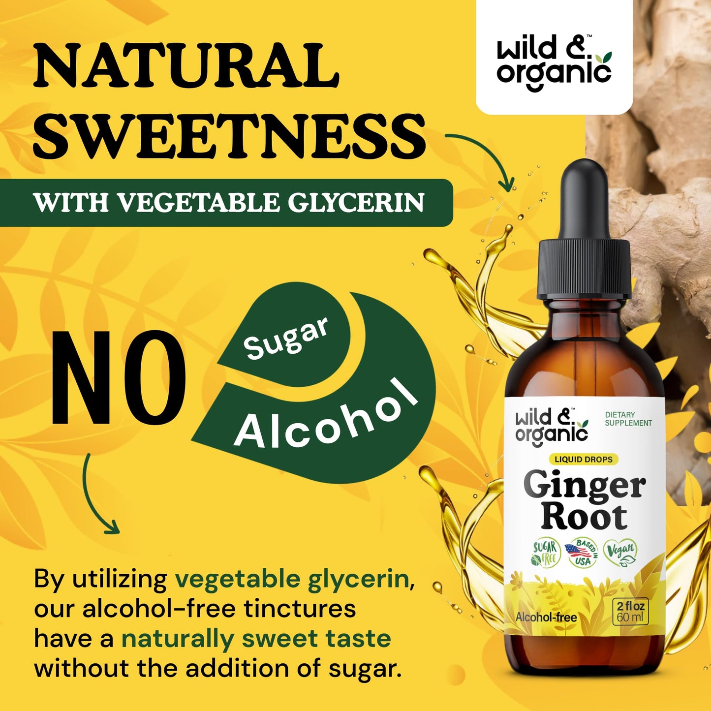 Wild & Organic Ginger Root Extract Drops - Immune & Digestive Support - Liquid Ginger Supplements - Easy to Add to Tea - Vegan, Sugar & Alcohol-Free Tincture - 4 fl oz - PrimeBioHealth - canada supplements