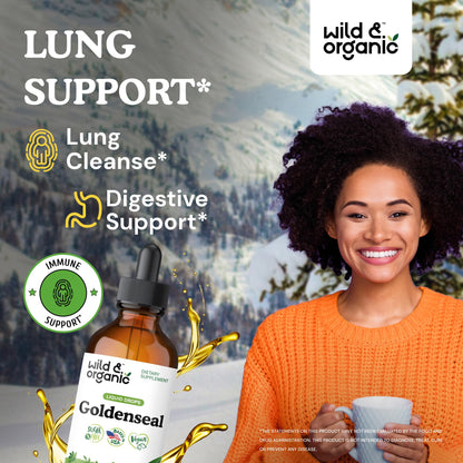 Wild & Organic Goldenseal Tincture - Lung & Digestive Support - Goldenseal Root Extract Liquid Drops - Vegan, Sugar & Alcohol-Free Herb Supplement - 4 fl oz - PrimeBioHealth - canada supplements