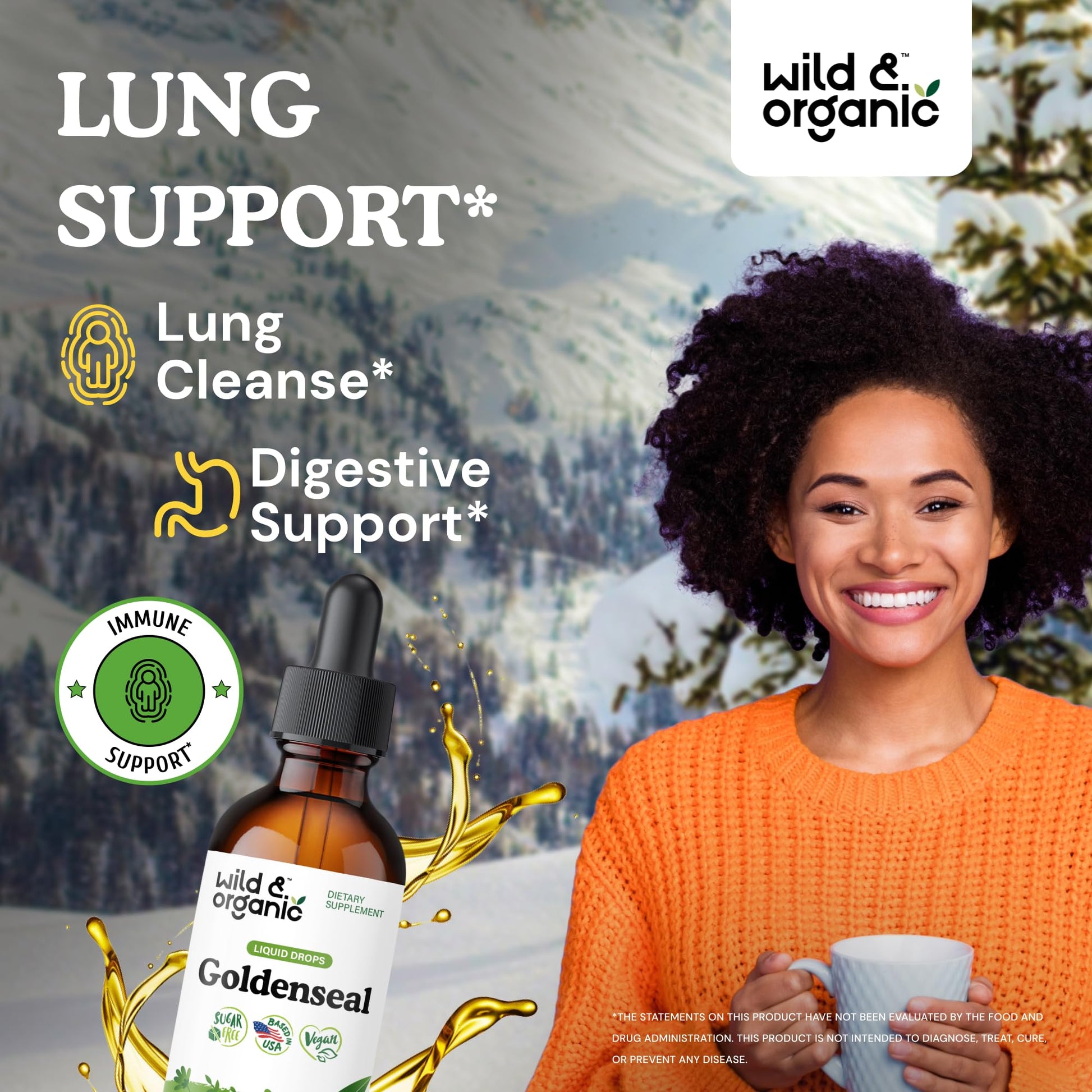 Wild & Organic Goldenseal Tincture - Lung & Digestive Support - Goldenseal Root Extract Liquid Drops - Vegan, Sugar & Alcohol-Free Herb Supplement - 4 fl oz - PrimeBioHealth - canada supplements
