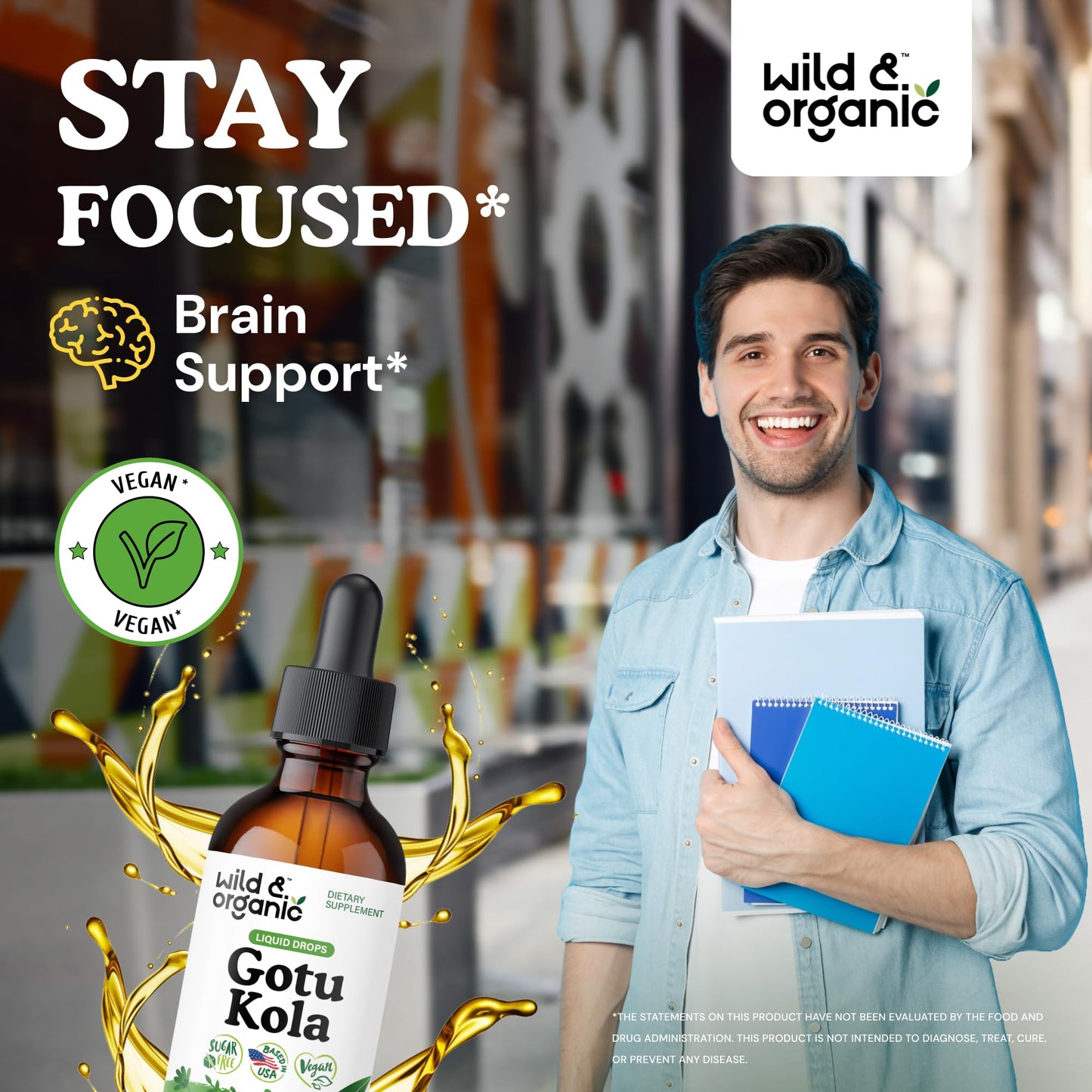 Wild & Organic Gotu Kola Extract Drops - Brain Support with Centella Asiatica Extract - Liquid Gotu Kola Supplement for Focus - Vegan, Sugar & Alcohol-Free Herb Tincture - 4 fl oz - PrimeBioHealth - canada supplements