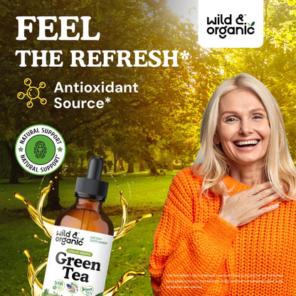 Wild & Organic Green Tea Extract Liquid Drops - Antioxidant Support - Pure Green Tea Supplement - 84-Day Supply - Vegan, Sugar & Alcohol-Free Camellia Sinensis Tincture - 4 fl oz - PrimeBioHealth - canada supplements