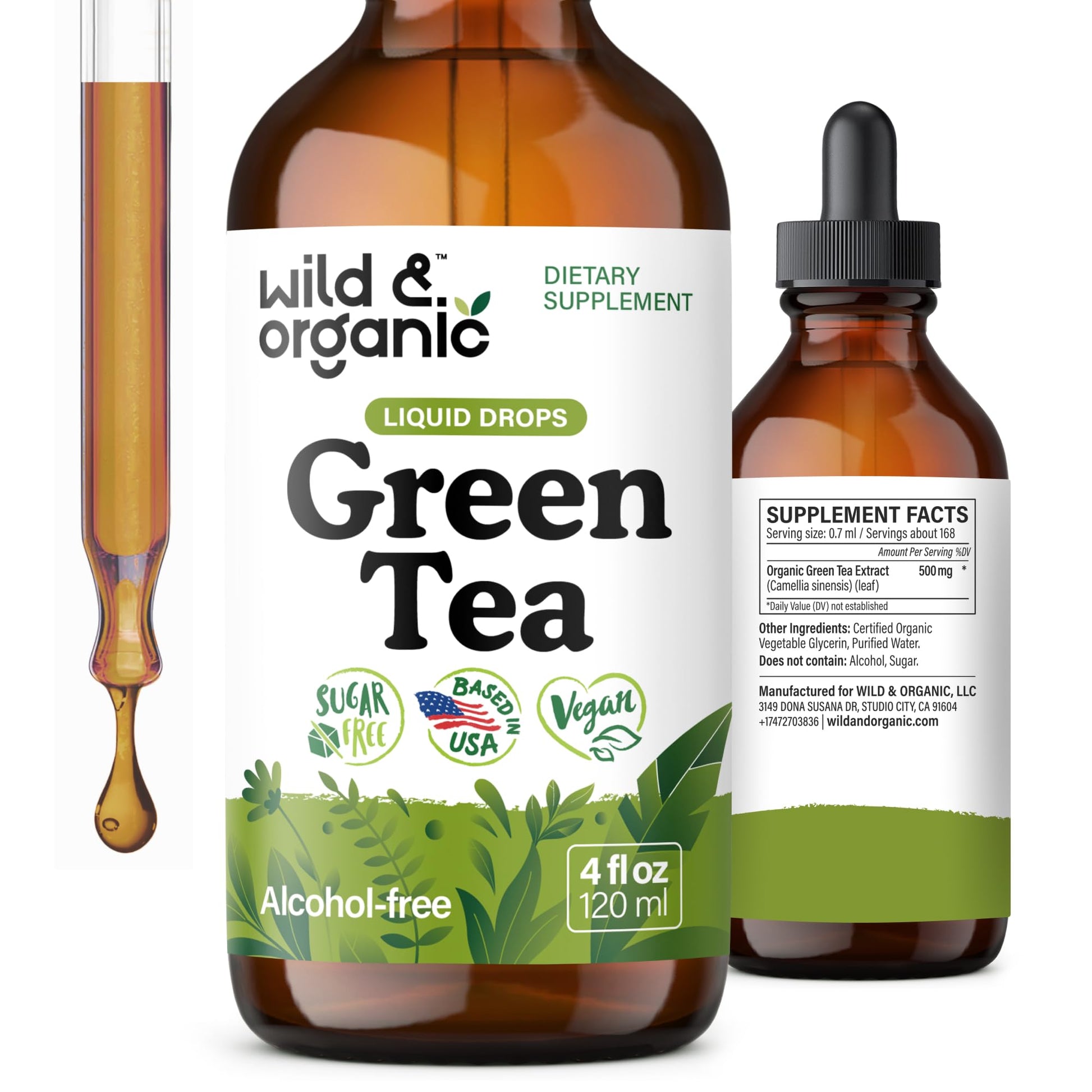 Wild & Organic Green Tea Extract Liquid Drops - Antioxidant Support - Pure Green Tea Supplement - 84-Day Supply - Vegan, Sugar & Alcohol-Free Camellia Sinensis Tincture - 4 fl oz - PrimeBioHealth - canada supplements