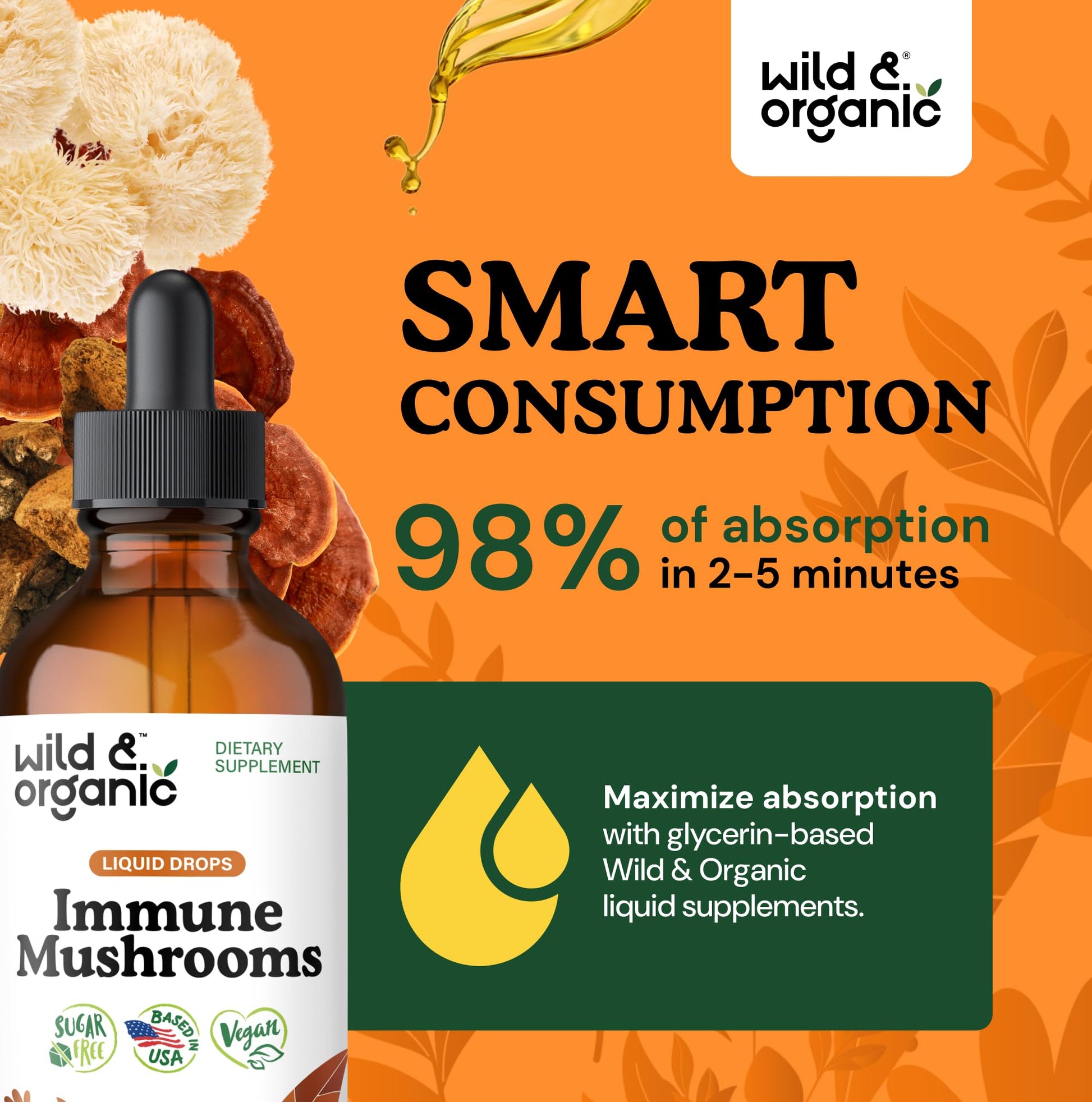 Wild & Organic Immune Mushroom Tincture - 8-in-1 Immune Support with Chaga, Reishi, Turkey Tail, Lion’s Mane, Maitake Extract - Liquid Mushroom Supplement - Vegan, Sugar & Alcohol-Free Drops - 4 oz - PrimeBioHealth - canada supplements