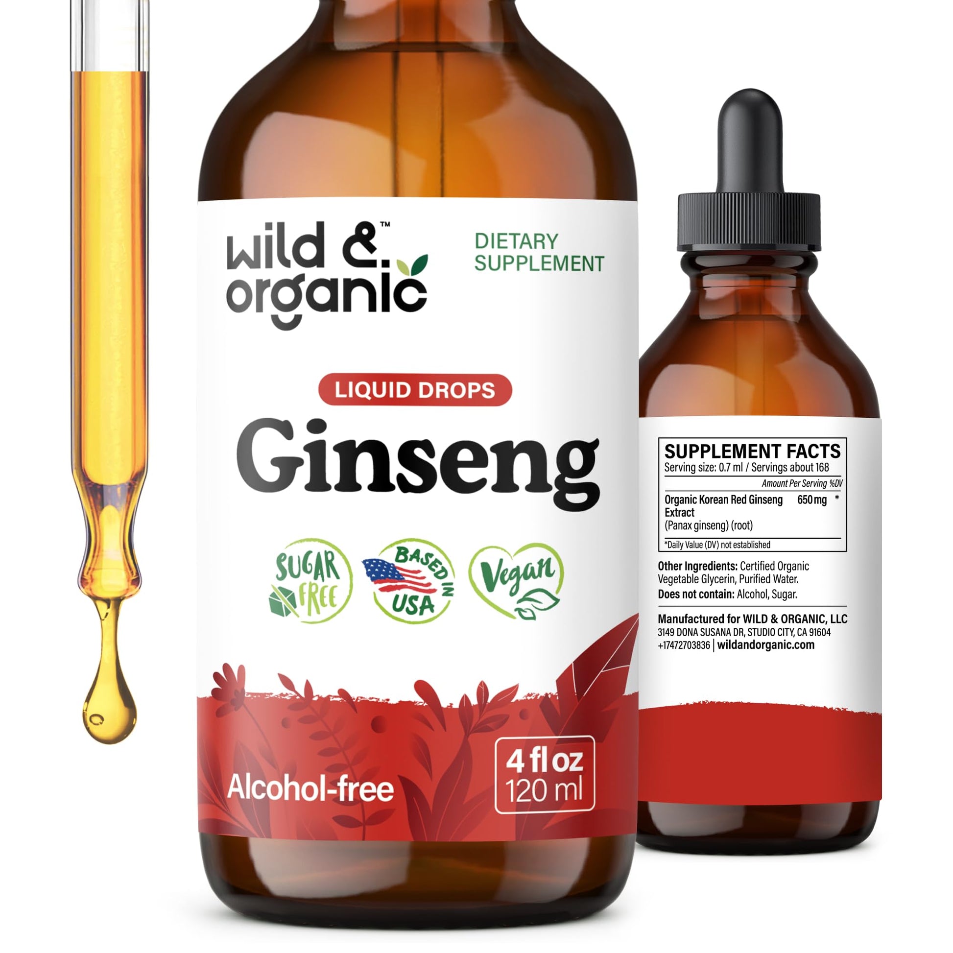 Wild & Organic Korean Panax Ginseng Extract Liquid Drops - Immune & Energy Support - Red Ginseng Root Supplement - Easy to Add to Tea - Vegan, Sugar & Alcohol-Free Tincture - 4 fl oz - PrimeBioHealth - canada supplements