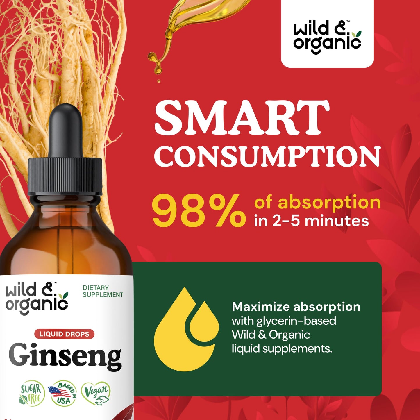 Wild & Organic Korean Panax Ginseng Extract Liquid Drops - Immune & Energy Support - Red Ginseng Root Supplement - Easy to Add to Tea - Vegan, Sugar & Alcohol-Free Tincture - 4 fl oz - PrimeBioHealth - canada supplements