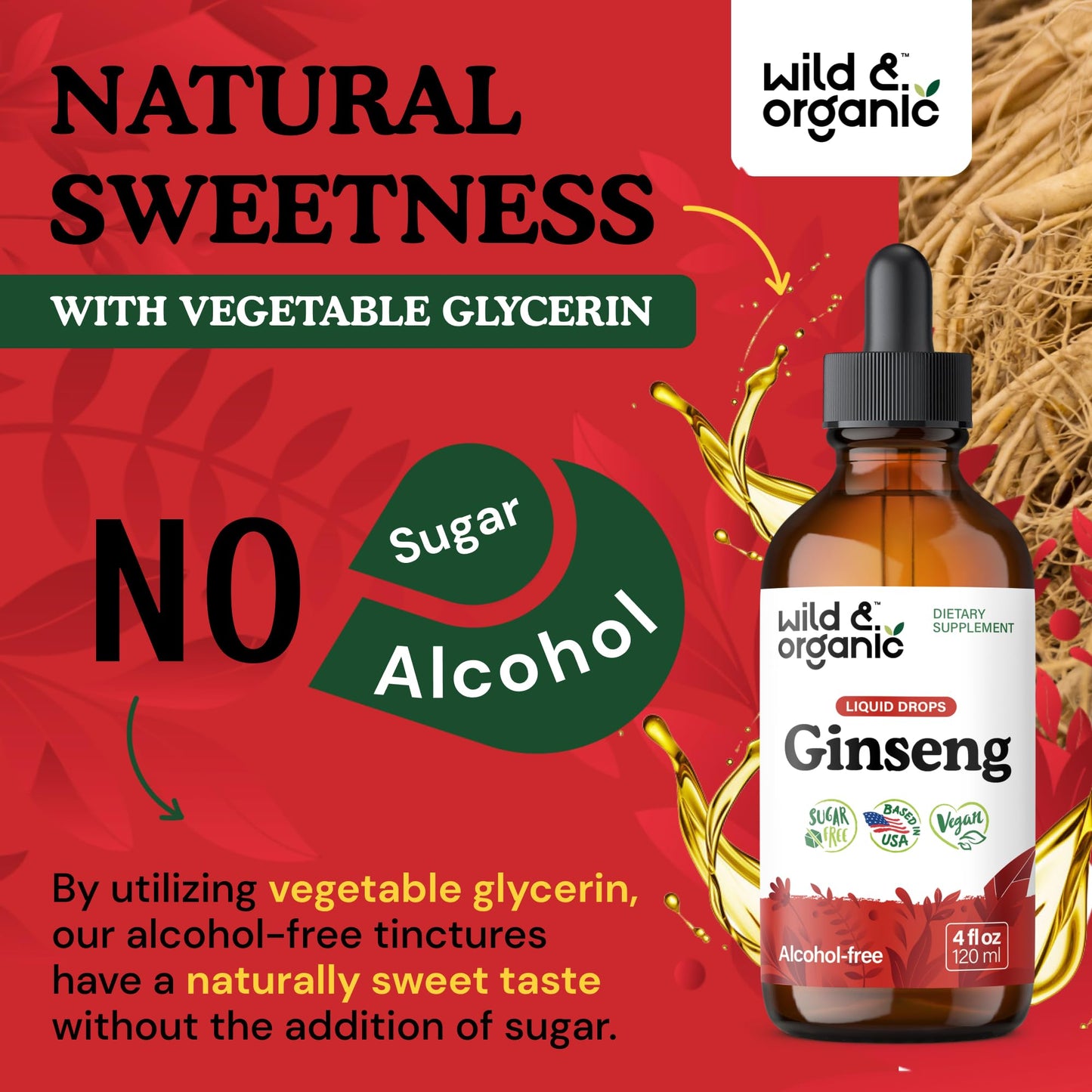 Wild & Organic Korean Panax Ginseng Extract Liquid Drops - Immune & Energy Support - Red Ginseng Root Supplement - Easy to Add to Tea - Vegan, Sugar & Alcohol-Free Tincture - 4 fl oz - PrimeBioHealth - canada supplements