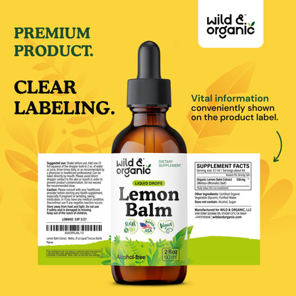 Wild & Organic Lemon Balm Tincture - Good Mood Support - Melissa Lemon Balm Extract Drops - Add to Tea for Relaxation - Vegan, Sugar & Alcohol-Free Leaf Supplement - 4 fl oz - PrimeBioHealth - canada supplements