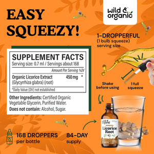 Wild & Organic Licorice Root Tincture - Digestive, Lung & Skin Support - Licorice Root Extract Liquid Drops - Vegan, Sugar & Alcohol-Free Supplement - 4 fl oz - PrimeBioHealth - canada supplements
