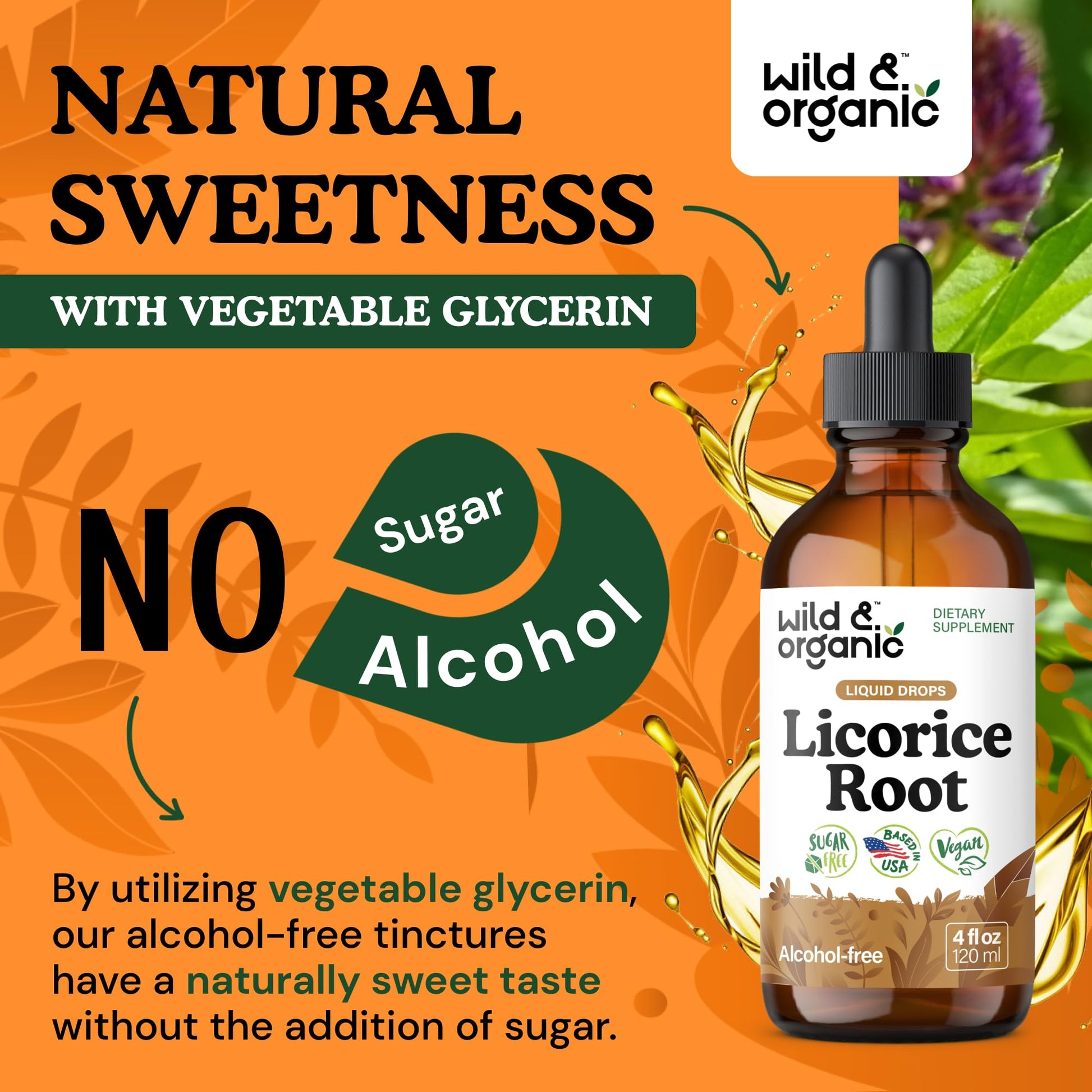 Wild & Organic Licorice Root Tincture - Digestive, Lung & Skin Support - Licorice Root Extract Liquid Drops - Vegan, Sugar & Alcohol-Free Supplement - 4 fl oz - PrimeBioHealth - canada supplements