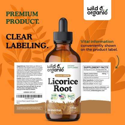 Wild & Organic Licorice Root Tincture - Digestive, Lung & Skin Support - Licorice Root Extract Liquid Drops - Vegan, Sugar & Alcohol-Free Supplement - 4 fl oz - PrimeBioHealth - canada supplements