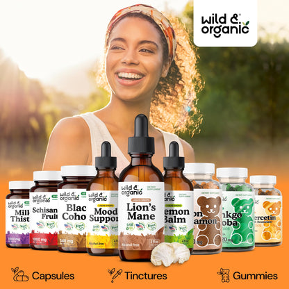 Wild & Organic Lions Mane Liquid Drops - Brain & Focus Support - Lion's Mane Mushroom Supplement - Hericium Erinaceus Mushroom Drops - Mix with Powder - Sugar & Alcohol-Free Extract Tincture - 4 oz - PrimeBioHealth - canada supplements