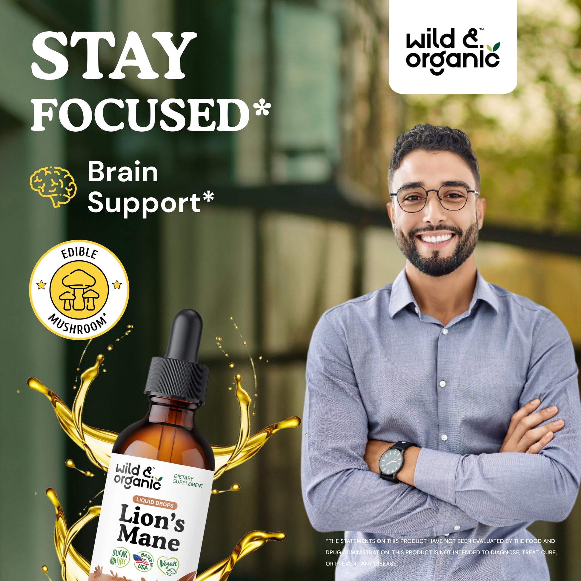 Wild & Organic Lions Mane Liquid Drops - Brain & Focus Support - Lion's Mane Mushroom Supplement - Hericium Erinaceus Mushroom Drops - Mix with Powder - Sugar & Alcohol-Free Extract Tincture - 4 oz - PrimeBioHealth - canada supplements