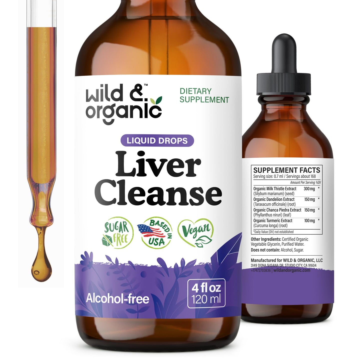 Wild & Organic Liver Cleanse Detox Tincture - Milk Thistle, Dandelion Root Herbal Complex - Liquid Liver Support Supplement - Vegan, Sugar & Alcohol-Free Milk Thistle Drops - 4 fl oz - PrimeBioHealth - canada supplements