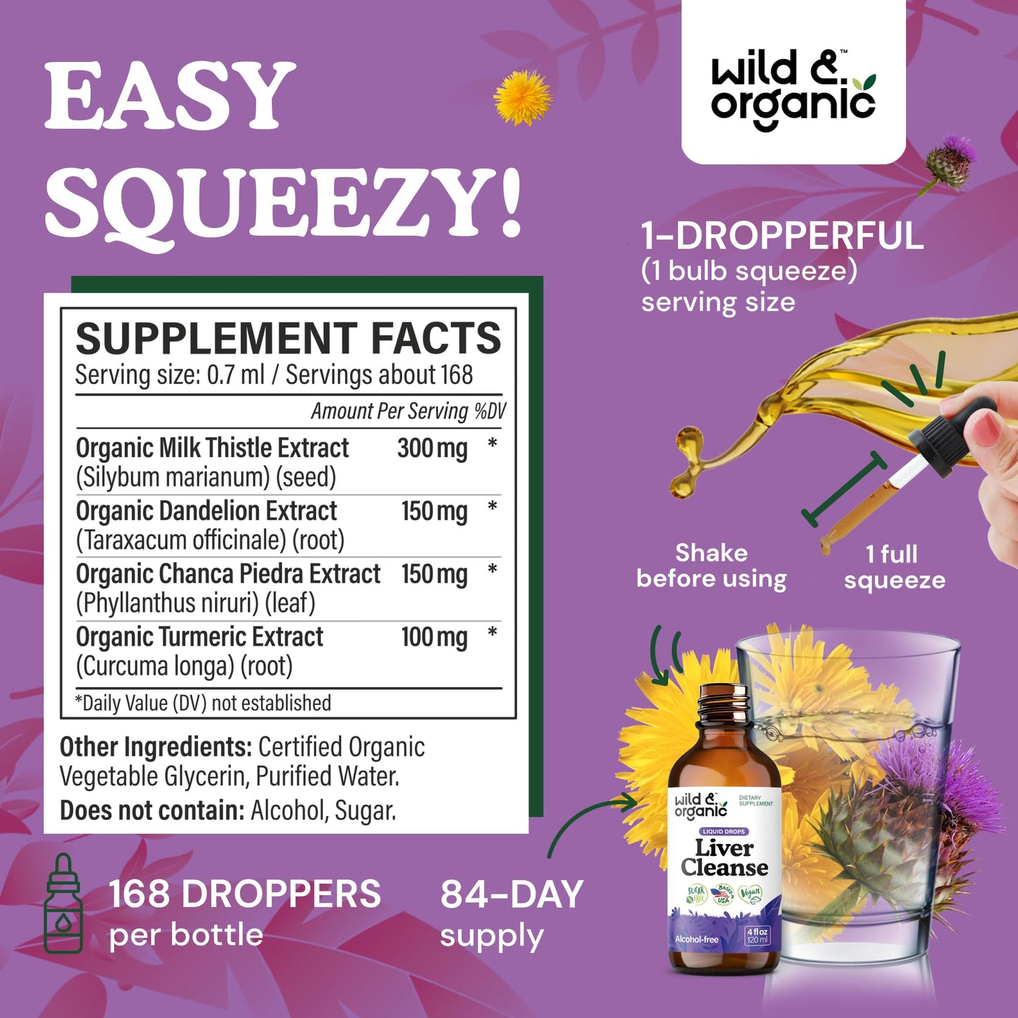 Wild & Organic Liver Cleanse Detox Tincture - Milk Thistle, Dandelion Root Herbal Complex - Liquid Liver Support Supplement - Vegan, Sugar & Alcohol-Free Milk Thistle Drops - 4 fl oz - PrimeBioHealth - canada supplements